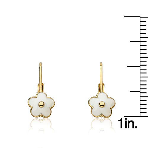 Little Miss Twin Stars Kids Earrings - 14K Gold Plated Flower Leverback Earrings-Hypoallergenic And Nickel Free For Sensitive Ears (White) #TOP2