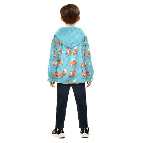 Cute Fox Girls Fleece Jacket Girls Fall Jacket Girls Zip Up Hoodie Girls Sherpa Jacket 2-10T4