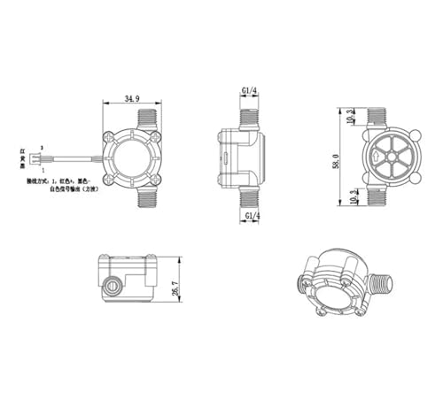Interruptor del sensor de control flujo agua de alta sensibilidad con entrada G1/4 de pulgada 4