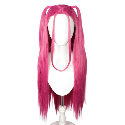 Linfairy Anime Perruque longue et lisse pour Halloween, fête costumée, cosplay, unisexe (rose rose, adulte)