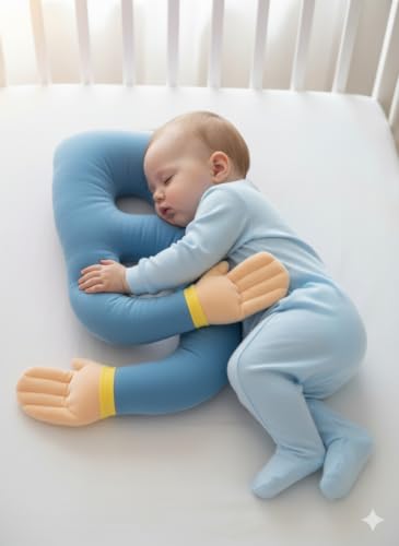 Image of U-Shaped Sleeping Pillow with Arms, Pink Plush Body Support Cushion, 38cm Ergonomic Design, Soft Fabric (Blue)