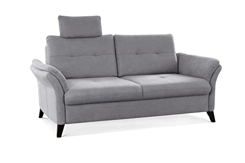 CAVADORE 3er Sofa Grönland / Skandinavische 3-Sitzer-Couch mit Federkern, Sitztiefenverstellung + Kopfstütze / 193 x 90 x 102 / Flachgewebe, Grau – Bild 5