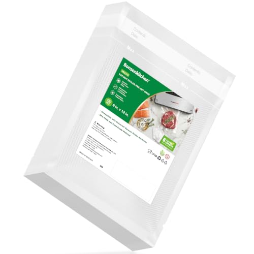 Image of Bonsenkitchen Precut Vacuum Bags 120 Quart 8 inch x 12 inch | BPA Free, Textured Food Sealer Bag, Thick Embossed, Sous Vide Cooking Bags for Storage