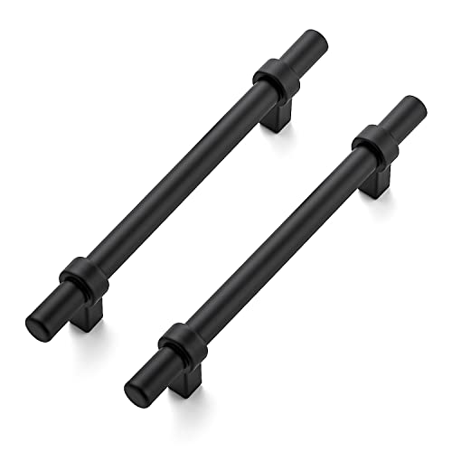 Image of Ravinte 5 Pack 7.38 Inch Cabinet Pulls Matte Black Kitchen Cabinet Hardware Cupboard Handles with Square Base 7.38 inch Length,5 inch Hole Center