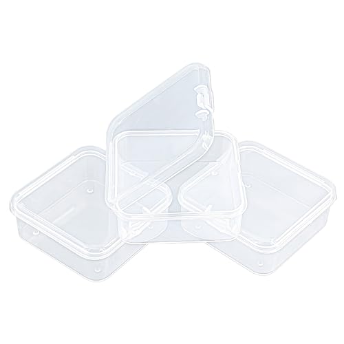 Image of 100 Pieces Square Mini Clear Plastic Storage Box, 1.77x1.77x0.71 inch | Empty, Organizer Containers, Hinged Lids, For Small Items, For Craft Projects