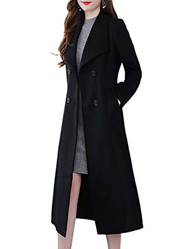 ebossy Women's Shawl Collar Double Breasted Below Knee Slim Wool Trench Long Coat2