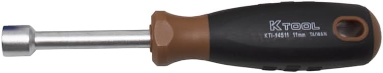 K Tool International 14511 11mm Metric Nut Driver Set for Garages, Repair Shops and DIY, 3" Length, Alloy Steel Sockets, Hollow Round Shaft, Ergonomic Soft Grip Handle, Color Coded, Brown