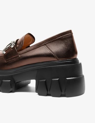 Image of BEAU TODAY Loafers for Women Dressy Leather Chunky Plaform Shoes | Genuine leather, breathable, Non-slip, thick sole business casual shoes