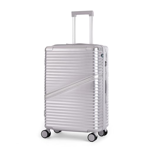 Image of Assembly 24-Inch Trolley Bag Medium Size with 8 Wheels & TSA Lock, Polycarbonate Hard Shell Check in Luggage Trolley for Weekend & Business Travel Trips, Silver