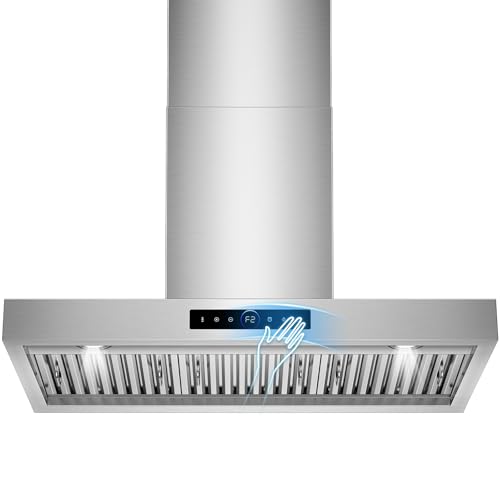 Image of 36 inch Wall Mount Range Hood, 1200 CFM with 4-Speed Gesture Sensing & Touch Control, Stainless Steel Kitchen Stove Vent Hoods with 2 LED Lights, Time Setting, Dishwasher-Safe Baffle Filters