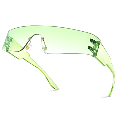 Image of COASION Wrap Around Sunglasses for Women Men Trendy Rimless Futuristic Shades Y2k Shield Flat Top Fashion Eyeglasses