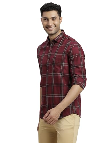 Image of Turtle Men 100% Cotton Slim Fit Maroon Casual Shirt