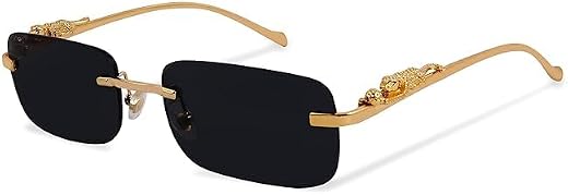 Luxury Rimless Square Sunglasses Man and Woman Fashion Gradient Metal Leopard Retro Shades Rectangle Sun Glasses