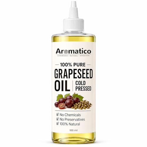 Image of AROMATICO Cold Pressed Grapeseed Oil for Skin & Hair - Lightweight Grape Seed Oil for Oily Scalp, Glowing Skin & Body Massage | 100ml