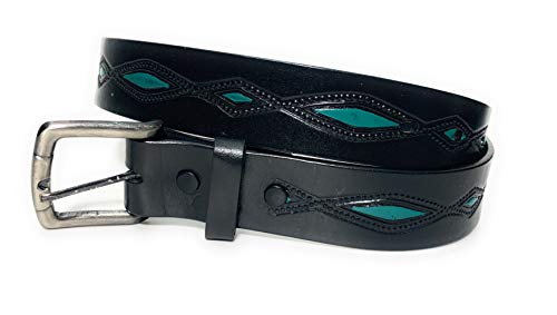 Men's Turquoise Decorated Western Casual Work Leather Belt 1 1/2 Inch Wide