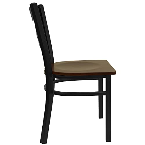 Image of Flash Furniture 2 Pack HERCULES Series Black ''X'' Back Metal Restaurant Chair - Mahogany Wood Seat