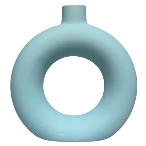 Image of White Vase /Flower Vase /Pampas Grass Vase /Ceramic Vase /Round Shaped Vase /Home Decor Centrepiece /Decor Showpiece Donut Vase 9 Inches | Grey | (Pack of 2) (9 x 7.5 Inch)