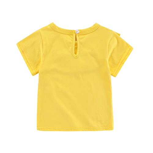 Kids Girls Summer Short Sleeve Tops Solid Color Falbala Ruffles Leisure T-Shirt Pullover Blouse Clothes(Yellow,5-6 Years)3