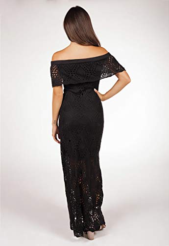 Vestido Bella Store Longo De Tricô Pala Ombro a Ombro Feminino Cor:Preto;Tamanho:Único;Gênero:Femini