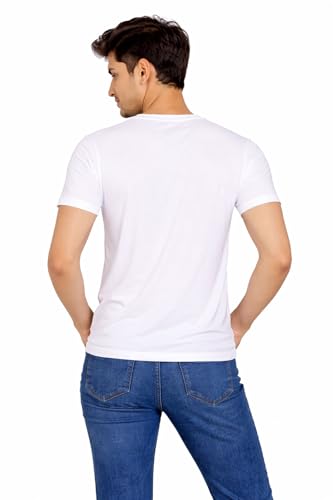 Image of Hangout Hub Men's Polyester T Shirts | Regular Fit Tees for Gym| Sports | Workouts | Round Neck | Half Sleeves | White Color | Solid | Dry fit Tshirts