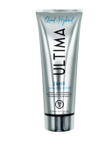 Power Tan Ultima Quad Hybrid Sunbed Tanning Accelerator Lotion Cream – DHA Free, Vitamin D & Beta Carotene, Fast Dark Tan, Tingle-Free, Prebiotic Skin Booster | 250 ml 