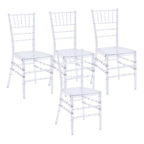ATSNOW Clear Chiavari Chairs Set of 4, Armless Acrylic Stacking Chairs for Wedding Event Banquets