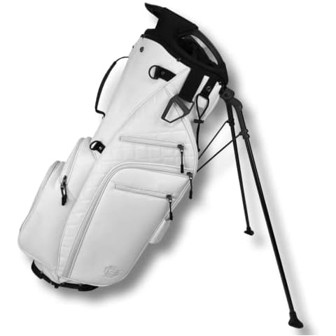 Detroit Golf Co. Luxury Golf Stand Bag | 14 Way Divider | 7 Pockets | Lightweight (White) Cover