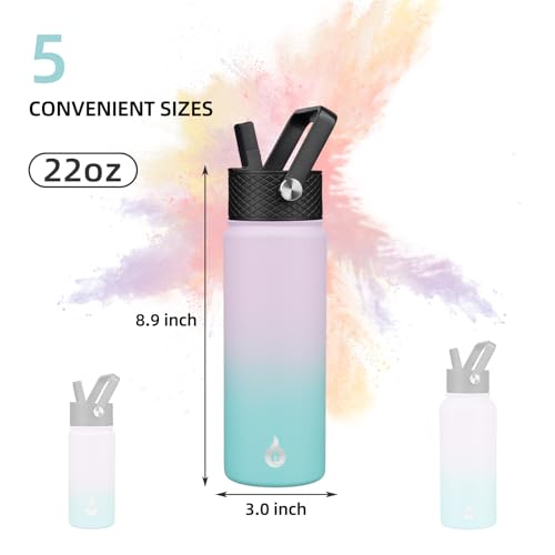 Image of BJPKPK Insulated Water Bottles with Straw Lid, 22oz Cold & Hot Thermo, Stainless Steel Metal Water Bottle with 3 Lids, Reusable Thermo, Cups, Mugs for Daily Use-Lavender Green