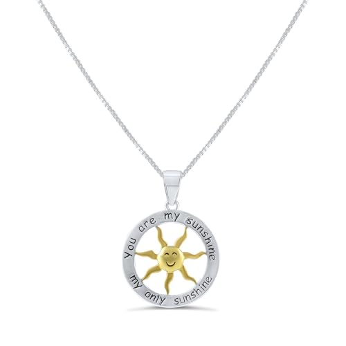 SILVERCLOSEOUT Rhodium Plated Sterling Silver Two Tone Ladies You are my Sunshine my Only Sunshine Charm Necklace