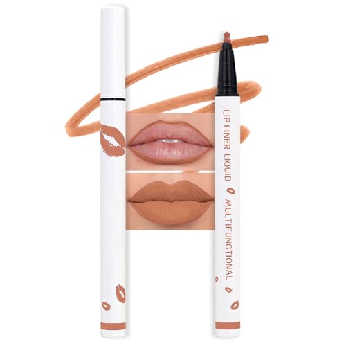 Image of evpct Longwear Liquid Lip Liner Stain Marker Pen Long Lasting Waterproof, Nude Brown Matte Semi Permanent 24 Hour Lip Liner and Lipstick Combo, Korean Color Stay Lipliner All Day, Lips Stain peel off