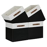 Temary Fabric Storage Bin 4 Pack Cube Storage Bin for Shelf Fabric Cube Storage Basket 13 Inch Cube Storage Bins Foldable Storage Cubes with Leather Handles(White&Black)