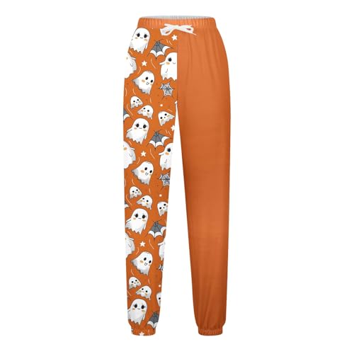 Teen Girls Halloween Sweatpants Cute Ghost Graphic Baggy Wide Leg Joggers Pants Elastic Waist Warm Long Trousers4