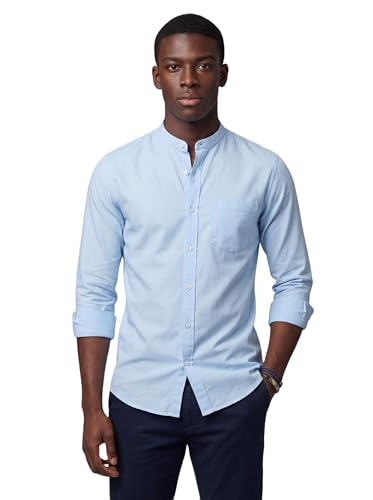 Image of Amazon Brand - INKAST Men's Cotton Blend Plain Solid Casual Shirt | Mandarin Collar | Full Sleeves | Regular Straight Fit | Office & Daily Casual Wear
