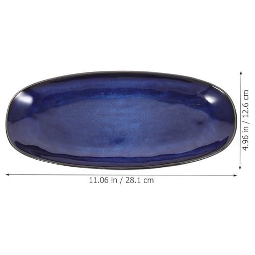 Plato de cerámica pequeño azul para sushi y snacks miniatura 2