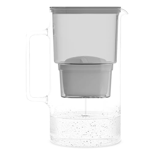 Wessper Jarra filtradora de vidrio con 1 cartucho de filtro 3 Litros | Reemplazo para Dafi Unimax Aquaphor A5 BRITA Maxtra+ PHILIPS AWP212/10 | Reduce la cal, el cloro y los Microplásticos, Gris