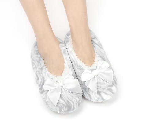 Image of DICUIRD Womens Cozy&Warm Soft Sole Slipper Socks with Grippers-Girls Teddy Fleece Indoor Slipper with Non-skid Bottoms