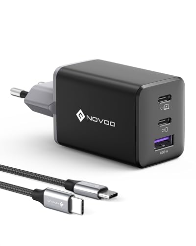 Chargeur USB C GaN 67W NOVOO bloc d'alimentation compact 3 ports pour MacBook et iPad