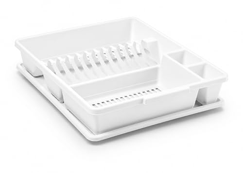 Plastic Dish Drainer 47.5x38.5x8.5cm with Drain Tray | Practical Kitchen Utensil Dish Organizer | Dish Rack for Drying Dishes Spoons and Knives Suitable for Small and Large Kitchens