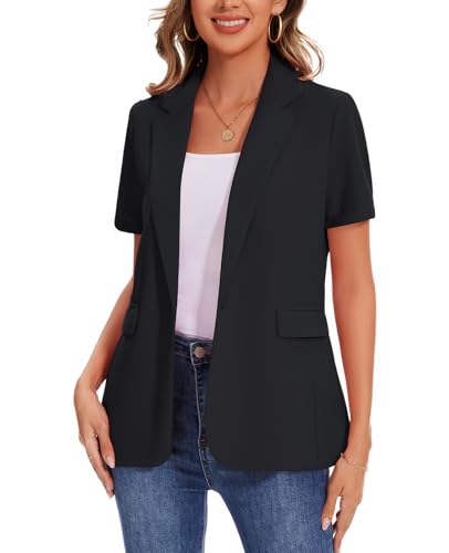 MINTLIMIT Women Short Sleeve Blazer Lightweight Button Front Business Jacket Notched Lapel Work Office Blazers with Pockets4