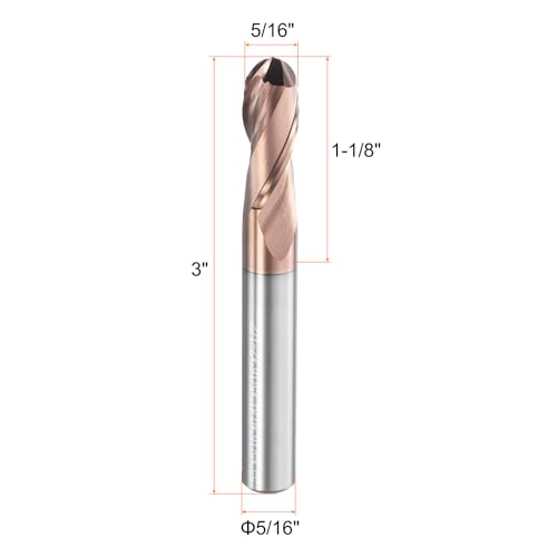 Image of HARFINGTON Ball Nose End Mill 2 Flute 5 /16 inch Diameter 5 /16 inch Shank Tungsten Carbide Uncoated Spiral CNC Router Bits 0.81 inch Cutting Length Single End Ball for Carving Engraving Grinding