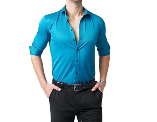 Chemise d'été pour homme idéale pour mariage et fête en couleur turquoise XL