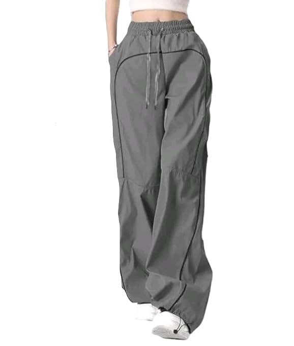 Image of Women Loose Fit Korean Style Gym Joggers Cotton Linen Self Design Casual Workout Track Pants