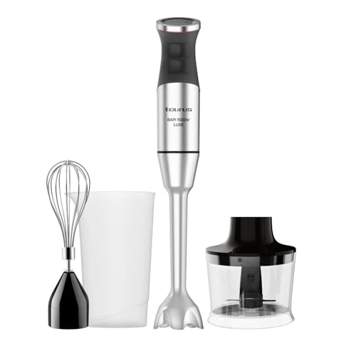 Taurus – Batidora de Mano 1500W | 20 velocidades + TURBO| Cuchillas Inox| Campana Antisalpicaduras| Ergonómica| Libre BPA| Apta Lavavajillas| Pica Hielo | 3 Accesorios