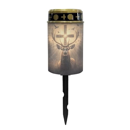 Poceacles Solar Lights Solar Outdoor Lights Outdoor Waterproof Stake Solar Lights Votive Candles Grave Solar Candles for Memorial Day Decorations, Deer Cross Dove of Peace Light