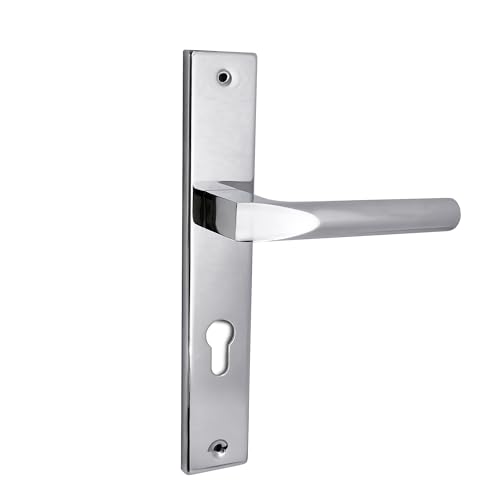 Domino Set de poignées de porte avec trou PZ Kit de poignées pour porte d’entrée, cave, couloir – Pour cylindre européen en aluminium robuste argenté universelle CONO M6 PZ70