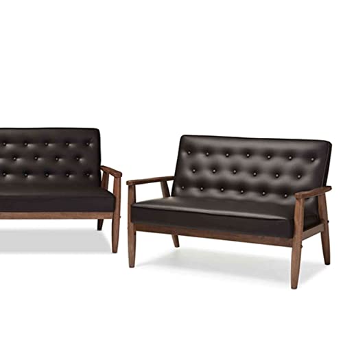 Baxton Studio Sorrento 3 Piece Faux Leather Tufted Sofa Set In Brown #TOP2
