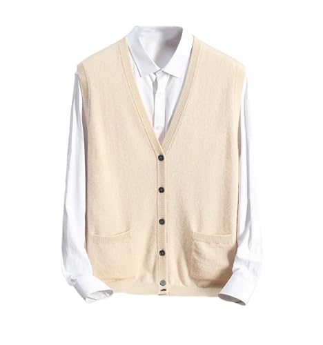 Men Sweater Cardigan Vest Solid V-Neck Sleeveless 100 Percent Cashmere Casual Waistcoat