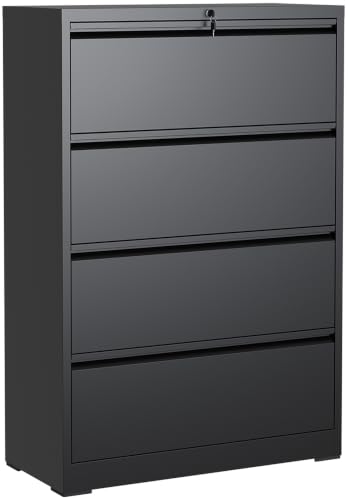 4 Drawer Lateral File Cabinet with Lock, File Cabinet for Home Office,Black