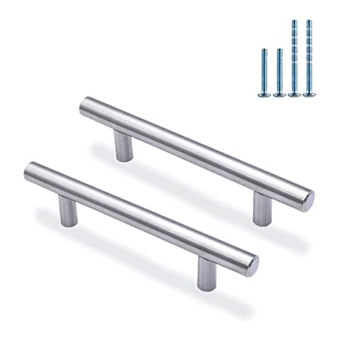 ENLACE Schrankgriffe, 2 Stück Küchenschrank Griffe Edelstahl Küchengriffe Lochabstand 128mm Gesamtlänge 200mm Silber T-Möbelgriffe Cover