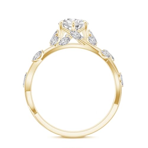 Vine Art Leaf Style Moissanite Ring Pear Shaped Diamond Engagement Ring in Sterling Silver/Gold Plated Engraved Promise Wedding Ring April Birthstone Jewelry Gift for Women3